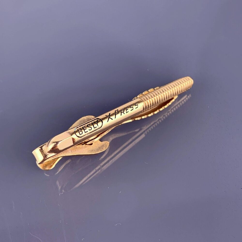 Besly X Press Drill Tap Tie Clip Bar Gold Tone Machinist Tool Advertising VTG